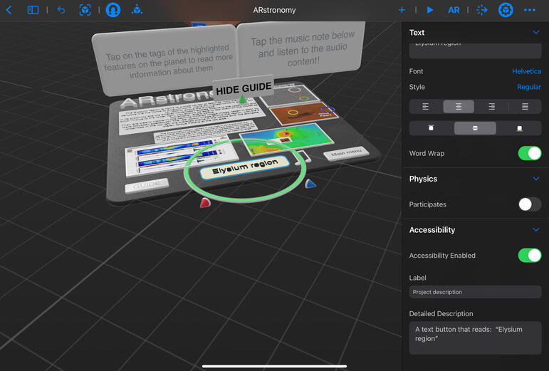 Accessibility option with button's alt text and description